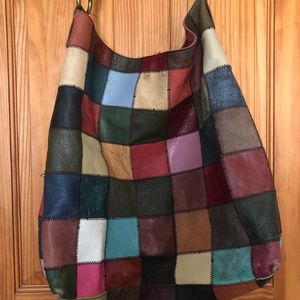 LUCKY BRAND Leather Multi Color Patchwork Hobo